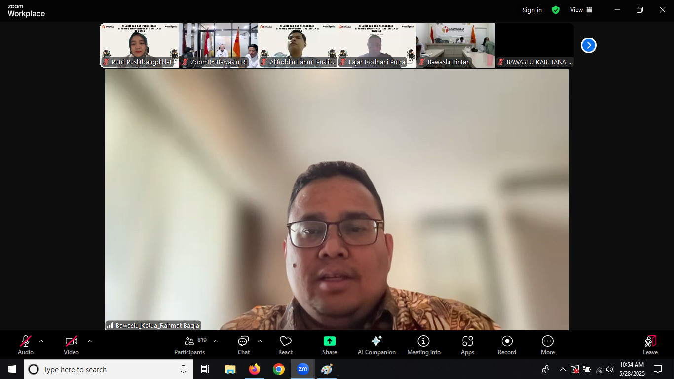 Ketua Bawaslu Rahmat Bagja saat Peluncuran dan Pengenalan LMS Bawaslu: Transformasi Pembelajaran Berbasis Teknologi, secara daring pada Rabu (28/5/2025).